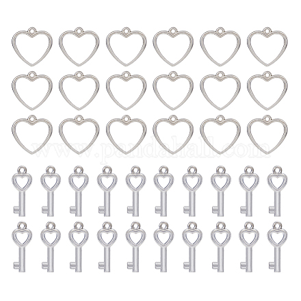 DICOSMETIC 300Pcs 2 Style Hollow Heart Charm Vintage Keys Heart Charm Open Bezel Pendants Charm Platinum Heart Frame Connector Plastic Dangle Pendant for Jewelry Making Gifts Valentine's Day CCB-DC0001-03-1