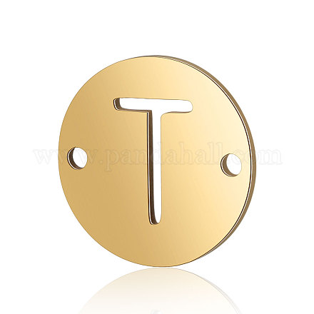 チタン鋼リンクコネクター  アルファベット付きフラットラウンド  ゴールドカラー  文字.t  12x0.8mm  穴：0.8mm STAS-T040-T531G-T-1