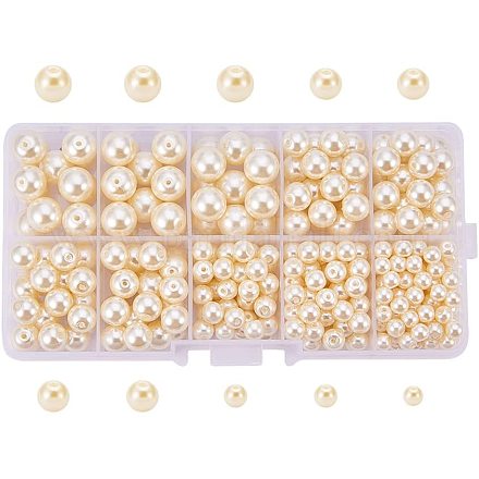 PandaHall Elite 340 pcs Environmental Dyed Glass Pearl Round Pearlized Beads HY-PH0009-RB003-1