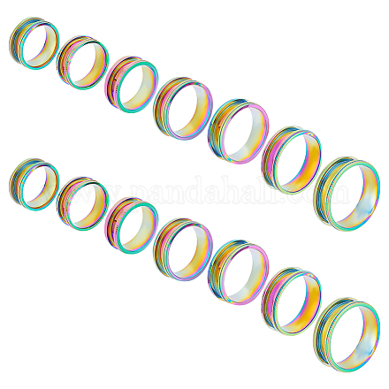 UNICRAFTALE 14pcs Rainbow Ring Blank 7 Size Titanium Steel Grooved Finger Ring Round Empty Blank Core Ring for Inlay Resin Ring Handmade Ring Jewelry Making Gift RJEW-UN0002-65MC-1