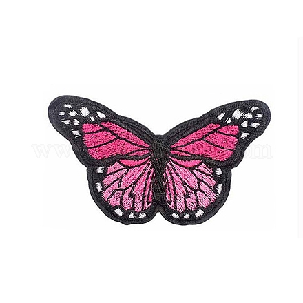蝶のアップリケ  機械刺繍布地アイロンワッペン  マスクと衣装のアクセサリー  濃いピンク  45x80mm WG14339-11-1