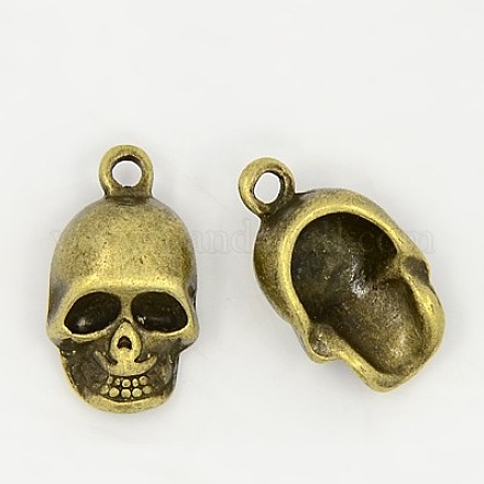 10PCS Halloween Findings Antique Bronze Skull Tibetan Style Alloy Pendants X-TIBEP-A18571-AB-FF-1