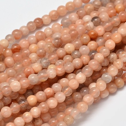 Runde natürliche sunstone Perlen Stränge G-I176-09-4mm-1