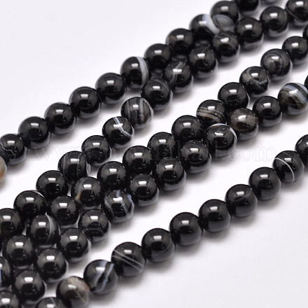 Agata a strisce naturali / fili di perle di agata fasciate G-G962-14mm-12-A-1