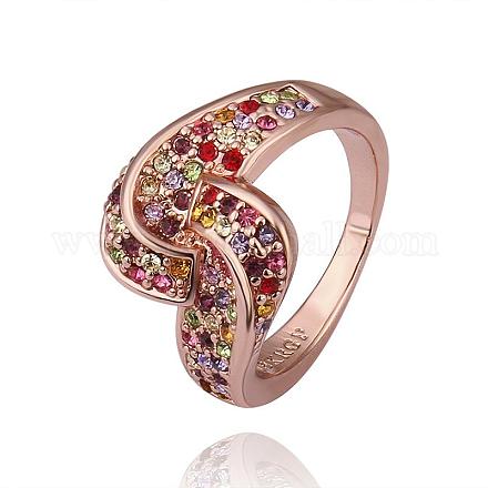 Aleación de estaño chapado en oro rosa real anillos de dedo de rhinestone checos coloridos para mujeres RJEW-BB14217-8RG-1
