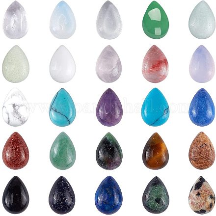 SUPERFINDINGS 50pcs 25 Style Teardrop Cabochons 8x6x3mm Teardrop Natural Flatback Cabochon Sets No Hole for Necklace Jewelry Making DIY Craft G-GA0001-08-1