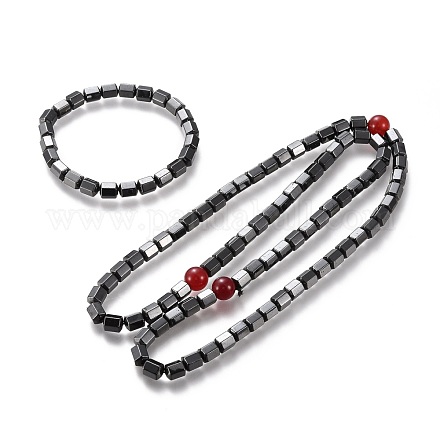Эластичные ожерелья и браслеты с магнитными синтетическими гематитовыми бусинами NJEW-M182-03-1
