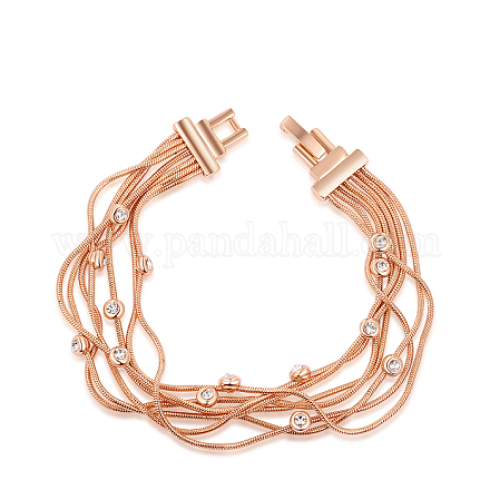 Pulseras de múltiples hilos de rhinestone de aleación ecológicas de moda chapadas en oro rosa real BJEW-AA00067-40RG-1