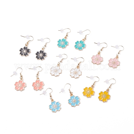 Boucles d'oreilles pendantes en émail fleur de sakura EJEW-JE04863-1
