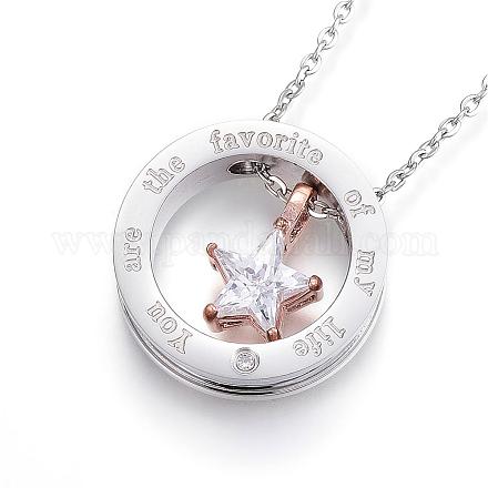 Ring and Star 304 Stainless Steel Pendant Necklaces NJEW-H438-06D-1