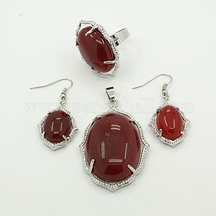 Conjuntos naturales joyas de ágata roja SJEW-J001-06B-1