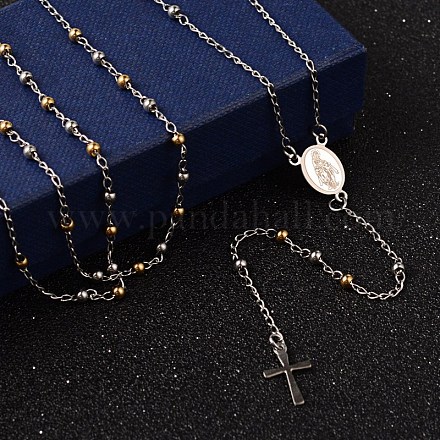 Cruz crucifijo 304 de acero inoxidable collares de abalorios del rosario NJEW-O096-30-1