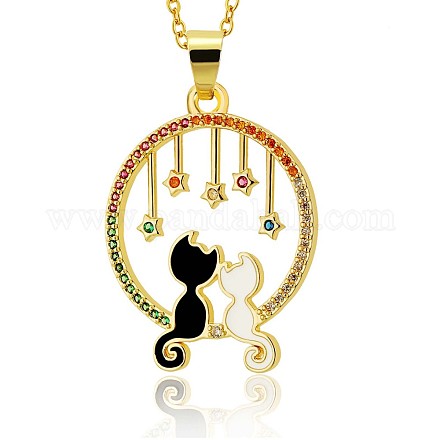 Full Moon with Double Cat and Star Pendant Necklace JN1028B-1