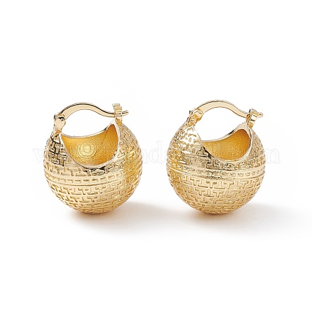 Текстурированные серьги-кольца из латуни с шариками для женщин EJEW-A064-13G-RS-1