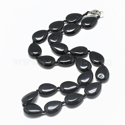 Natural Black Agate Beaded Necklaces NJEW-S396-02-1