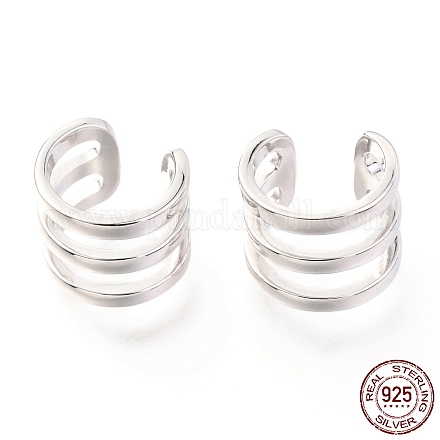 Rhodium Plated 925 Sterling Silver Cuff Earrings EJEW-H124-12P-1