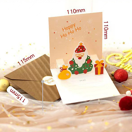 クリスマステーマ紙封筒1枚と1Dポップアップグリーティングカード3枚セット。  シールシール1枚付き  サンタクロース  封筒：115x115mm  カード:110x110mm SCRA-PW0007-69A-1