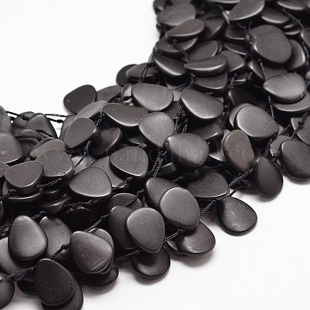 Brins de perles en forme de larme en pierre noire naturelle G-E254-28-1
