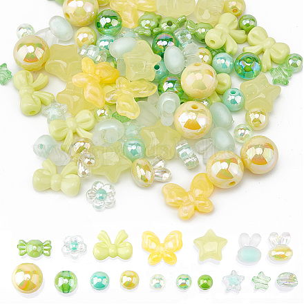 SUNNYCLUE 170PCS 8/10/12mm Bubblegum Beads Cute Assorted Acrylic Beads Plastic Green Chunky Candy Color Large Shiny Butterfly Round Spacer Beads for Jewelry Making Beading Kit Bracelets Supplies MACR-SC0002-15-1