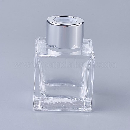 50mlガラスディフューザーアロマテラピーボトル  peプラスチックプラグ付き  車の香水瓶  揮発性の瓶  正方形  銀  4.7x4.7x7cm  容量：50ml（1.69液量オンス） X-MRMJ-WH0054-04A-1