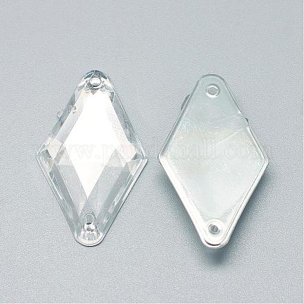 縫い付けラインストーン  透明アクリルラインストーン  二つの穴  服飾材料  菱形  透明  31x18x5.5mm  穴：0.8~1mm GACR-Q048-04-D-1