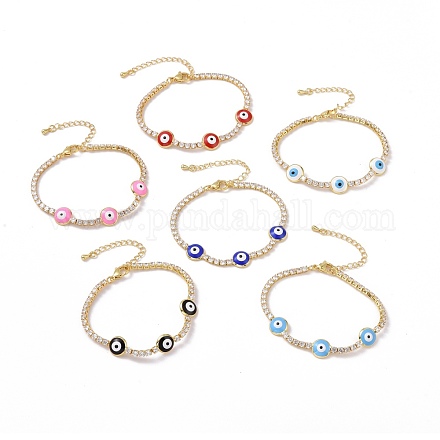 Enamel Evil Eye Link Bracelet with Clear Cubic Zirconia Tennis Chains for Women KK-E033-19G-1