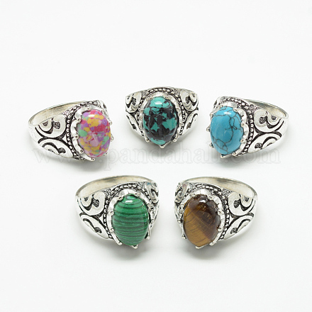 Natural & Synthetic Mixed Stone Wide Band Finger Rings RJEW-T003-04M-1