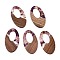 Transparent Resin and Walnut Wood Pendants, Hollow Oval Charms with Gold Foil, Purple, 49.5x28x4mm, Hole: 2mm, 