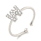 Rack Plating Brass Open Cuff Rings for Women, with Cubic Zirconia, Cadmium Free & Lead Free, Long-Lasting Plated, Letter, Letter W, Inner Diameter: 17.5mm, Letter: 7x8mm