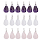 18Pcs 3 Styles Gemstone Pendants, with Platinum Tone Brass Loops, Teardrop Charms, 20~21x11~12mm, Hole: 6x3.5mm, 6pcs/style