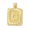 Rack Plating Brass Pendants, Long-Lasting Plated, Lead Free & Cadmium Free, Square with Letter Charms, Letter C, 24x17x2.5mm, Hole: 4x3.5mm