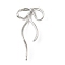 Brass Stud Earring Finding, with Loop, Bowknot, Platinum, 46.5x24mm, Hole: 1.5mm, Pin: 0.9mm