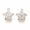 Ion Plating(IP) 201 Stainless Steel Charms, Star, with Polymer Clay Rhinestone, Real 18K Gold Plated, Clear, 13x11x4.5mm, Hole: 1.6mm