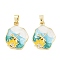 Brass Micro Pave Clear Cubic Zirconia Pendants, Flower, with Enamel, Cadmium Free & Lead Free, Real 18K Gold Plated, 23.5x18x4.5mm, Hole: 5.5x3mm
