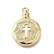 Brass Micro Pave Cubic Zirconia Shell Pendants, with Jump Ring, Round with Cross, Real 18K Gold Plated, 27x20.5x4mm, Hole: 3.5mm