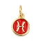 Real 18K Gold Plated Brass Enamel Charms, with Jump Ring, Long-Lasting Plated, Lead Free & Cadmium Free, Flat Round with Pisces Charms, Red, 10x8x1mm, Hole: 4mm