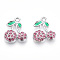 Rack Plating Alloy Pendants, with Rhinestone, Cherry, Light Rose, 16.5x14x3.5mm, Hole: 1.8mm