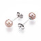 Pearl Ball Stud Earrings, with Sterling Silver Pin, with 925 Stamp, Platinum, Rosy Brown, 6mm
