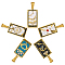 5Pcs 5 Styles 304 Stainless Steel Pendants, with Enamel and Glass Rhinestone, Rectangle with Tarot Charm, Golden, Mixed Color, 19x10.5x2.5mm, Hole: 4x7mm, 1pc/style