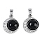 Brass Micro Pave Cubic Zirconia Pendants, with Glass, Flat Round Charms, with Jump Ring, Platinum, 15x12.5x6mm, Hole: 4.5x2.5mm
