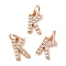 Brass Micro Pave Grade AAA Cubic Zirconia Charms, Letter K, Cadmium Free & Nickel Free & Lead Free, Real Rose Gold Plated, 8.5x6x1.5mm, Hole: 2mm