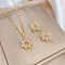 Brass Micro Pave Cubic Zirconia Pendant Necklace & Stud Earrings, Stainless Steel Chain Necklace, Golden, Flower, 400mm