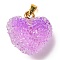 Transparent Resin Dotted Rhinetone Pendants, Heart Charms with Rack Plating Brass Findings, Real 18K Gold Plated, Cadmium Free & Lead Free, Long-Lasting Plated, Medium Orchid, 21x20x11mm, Hole: 4.5x3mm