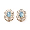 Brass Light Sky Blue Glass Oval Multi-Strand Links, with Clear Cubic Zirconia, Real 18K Gold Plated, 16x12x8mm, Hole: 1.8mm