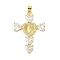 Rack Plating Brass Micro Pave Cubic Zirconia Heart Shape Virgin Mary Cross Pendant, Cadmium Free & Lead Free, Long-Lasting Plated, Real 18K Gold Plated, White, 39x28x6mm, Hole: 4x3mm