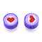 Handmade Polymer Clay Beads, Flat Round with Heart, Blue Violet, 9.5~10x4.5~5mm, Hole: 1.6mm
