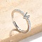 S925 Sterling Silver Adjustable Letter Rings for Women, with Micro Pave Cubic Zirconia, Letter V, 2mm,US Size 5 1/2(16.1mm), Letter: 5x4.5mm