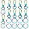 Rainbow Color Zinc Alloy Keychain Clasps, with Ion Plating(IP) 304 Stainless Steel Split Key Rings, Clasp: 49x18x6mm, Inner Diameter: 10mm, 10pcs; Key Rings: 25x2mm, 10pcs