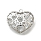 Brass with Cubic Zirconia Pendants, Hollow Heart Charms, Platinum, 23x25x13mm, Hole: 2mm