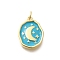 Rack Plating Brass Enamel Pendants, with Jump Ring, Long-Lasting Plated, Lead Free & Cadmium Free, Oval with Moon & Star Charms, Real 18K Gold Plated, Turquoise, 18.5x14x3mm, Hole: 3.5mm